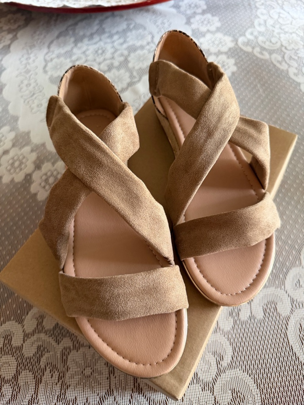 Vintage Havana Crisscross Suede Sandals in Light Brown